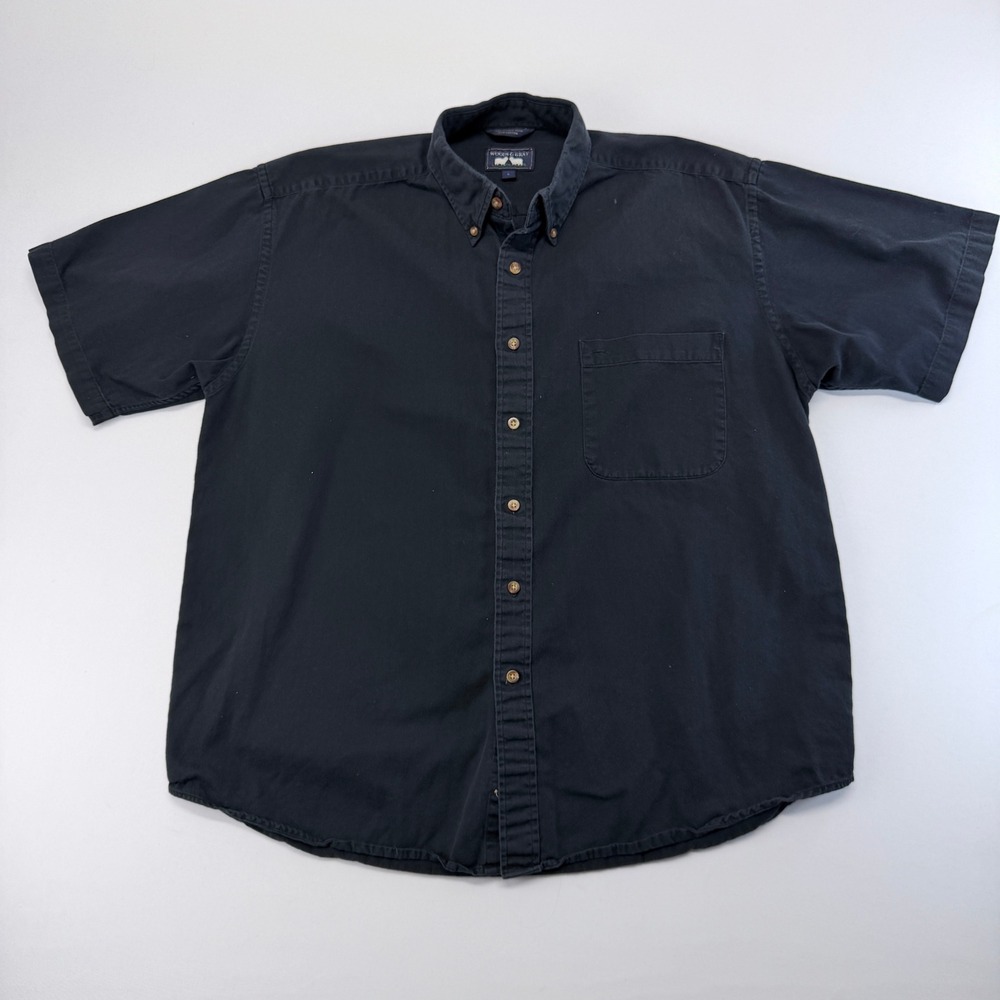 Woods & Gray Mens Large Navy Blue Herringbone Short Sleeve Button Down Shirt